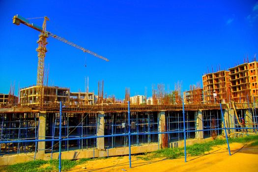 Indore, India - October 2018 : clear view of a new constructing buildings in Indore