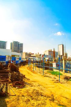 Indore, India - October 2018 : clear view of a new constructing buildings in Indore