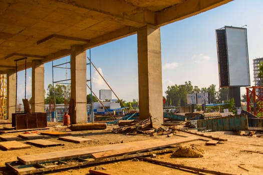 Guwahati, India - june 2019 : labor is working on a new constructing buildings in guwahati