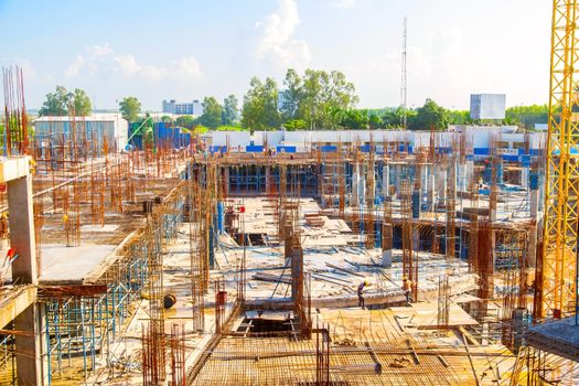 Guwahati, India - june 2019 : labor is working on a new constructing buildings in guwahati