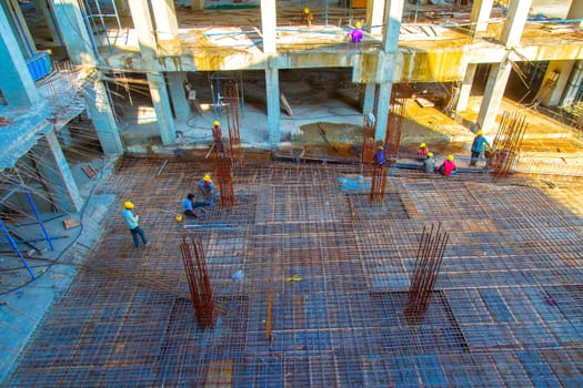 Guwahati, India - june 2019 : labor is working on a new constructing buildings in guwahati