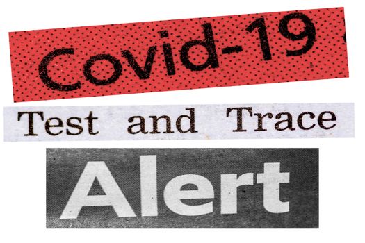 Distressed newspaper headline covid 19 test and trace alert uk