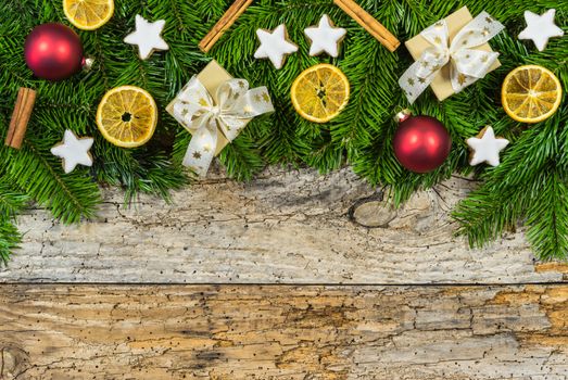 Rustic Christmas background with traditional decoration