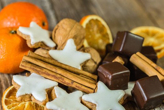 Christmas sweet food on wooden table