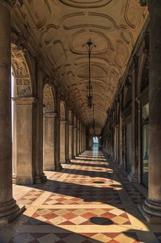 Italy, Venice - July 09, 2017: Inside arc of Doge's Palace (Palazzo Ducale)