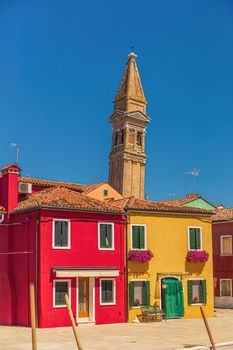 Colorful houses and the Leaning Bell Tower on the island of Burano