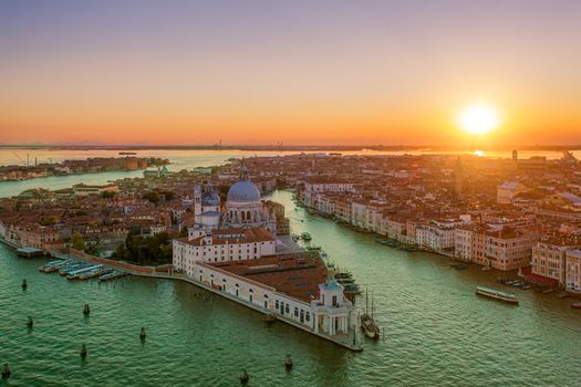 Sun setting behind venice, view of the Grand Canal