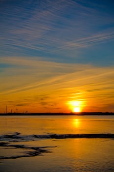 Rare and one of the most beautiful cloud formation at sunset in the evening in Bremerhaven, Germany