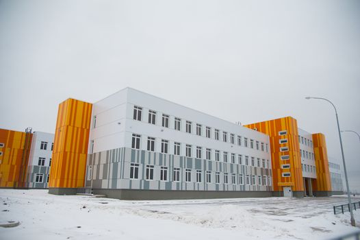 Modern new school building. Modern public school, exterior
