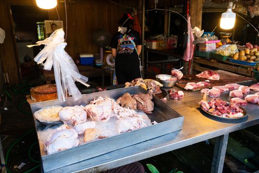 Meat counter in a street market asia