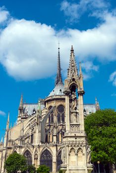 The backside of the famous Notre Dame cathedral in Paris
