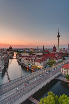 Dawn over downtown Berlin with the famous television tower