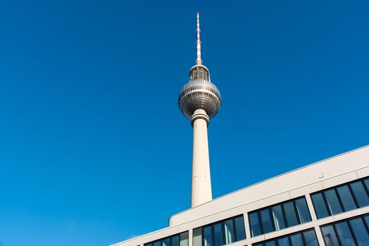 The famous TV Tower and a modern building in Berlin, Germany