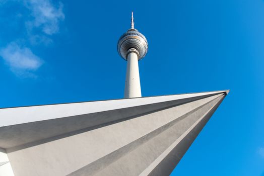 Detail of the famous TV Tower at Alexeanderplatz in Berlin, Germany