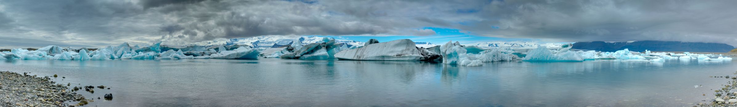 Panorama of the Jokulsarlon glaciar lagoon in Iceland
