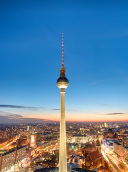 The famous Television tower in Berlin at dawn