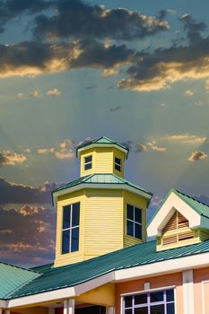 A Yellow and Green Wood and Metal Cupola in Nassau Bahamas