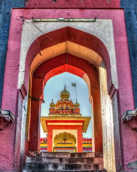 Colorful entrance of oldest heritage structure in Pune, Maharashtra, India - Parvati Mahadeo Temple.