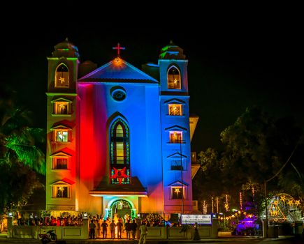 Lighting on Saint Mary’s Malankara Catholic Cathedral Church on the night before Christmas.