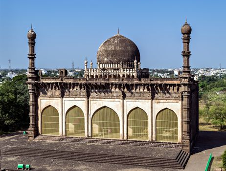 Backside of the entrance of the gate of Gol Gumbaz - the mausoleum of king Mohammed Adil Shah, Sultan of Bijapur .