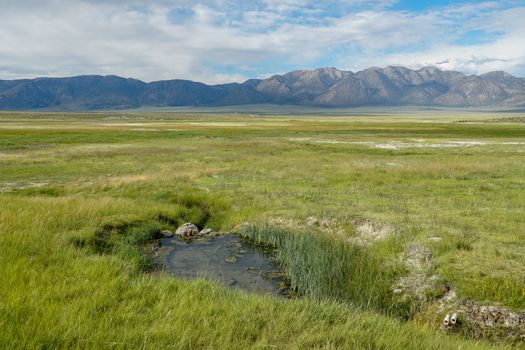 Wild Willy's Hot Spring in Long Valley, Mammoth Lakes, Mono County, California. USA. Natural hot springs from old volcanic activity. 