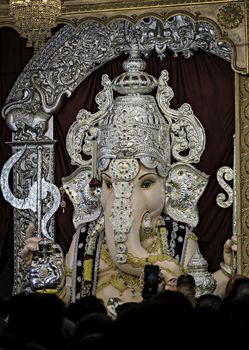 Huge idol of Lord Ganesh installed by  Tulshibaug Mandal  during Ganesh festival in Pune, India.