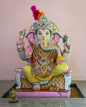 Nicely decorated Idol of Hindu God Ganesha in a temple at Yavatmal, Maharashtra, India.