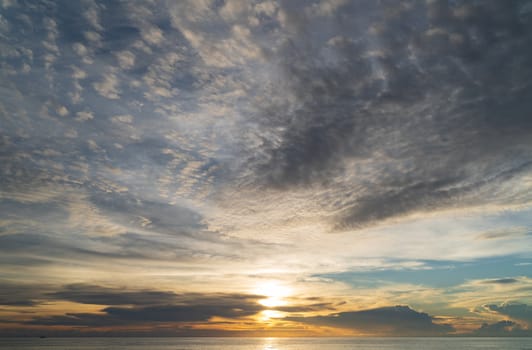 Abstract amazing Scene of stuning Colorful sunset with clouds background in nature and travel concept, wide angle shot Panorama shot 