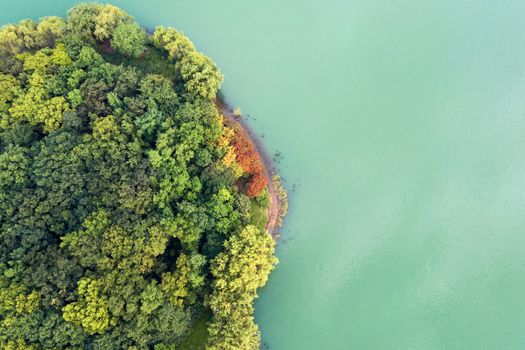 Looking down to the island in the lake. Photo in Suzhou, China.