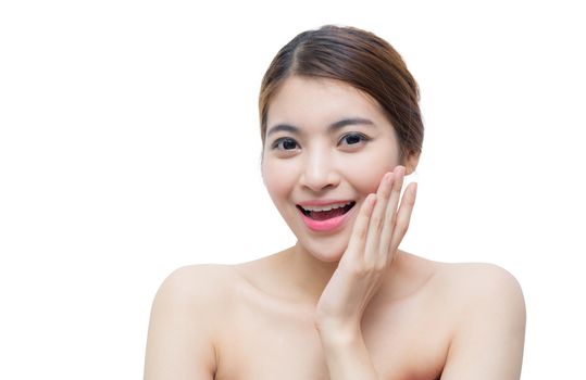 Beautiful girl with makeup, youth and skin care concept / attractive asian girl isolated on white background
