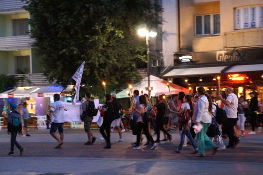 Varna, Bulgaria - June 13, 2020: a protest rally on the main street of Varna
