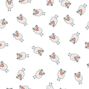 Seamless pattern of lamb. Background of rams. Illustration for textiles and wallpaper.