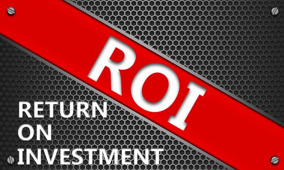 Return On Investment acronym ROI concept on mesh hexagon background, 3d rendering