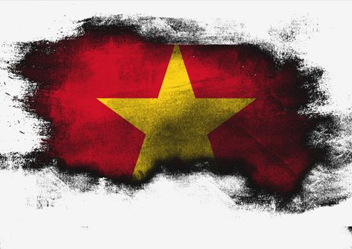 Vietnam flag painted with brush on white background, 3D rendering