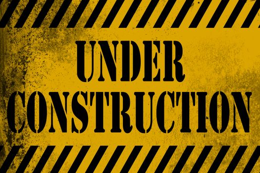 Under construction sign yellow with stripes, 3D rendering
