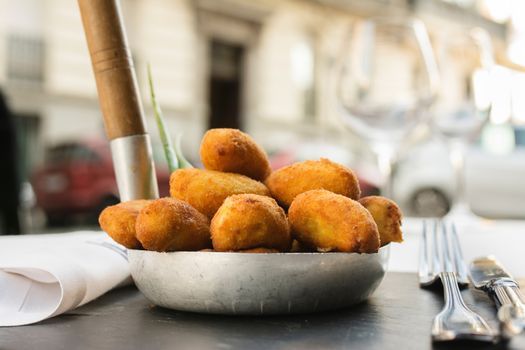 Spanish croquettes, breaded, and fried in olive oil.