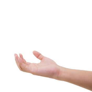 Man hand showing with gesture isolated on white background.