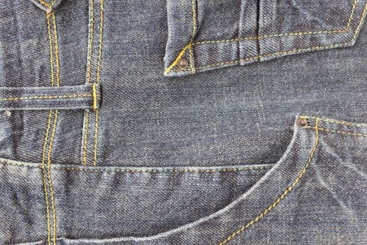 Side Dark Blue Jeans Pocket or Denim Pocket and Yellow Thread Background. Side Jeans Pocket or Denim Pocket and Yellow Thread Background for Apparel Design