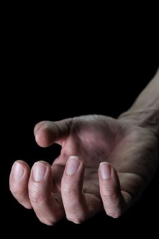 Upturned Human Hand for Devil Crime Violence Concept in Book Cover Style. Upturned Human Hand Portrait View for Devil Crime Violence Concept