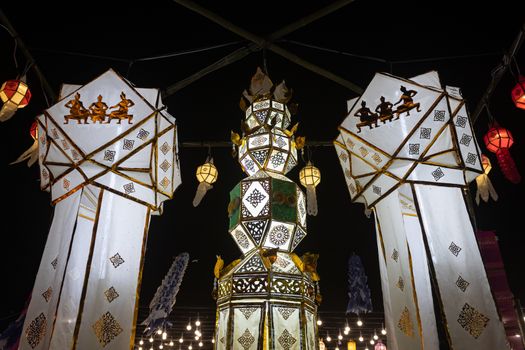 White Paper lanterns in Front View in Loi Krathong festival. Lanterns contest in Loi Krathong festival at Phayao Thailand