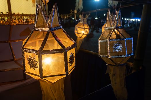 Yellow paper lanterns in Loi Krathong festival. Lanterns contest in Loi Krathong festival at Phayao Thailand