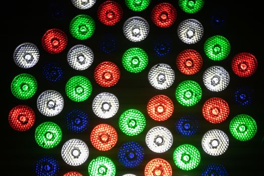 Colorful Circle LED Lights Background on Black Background
