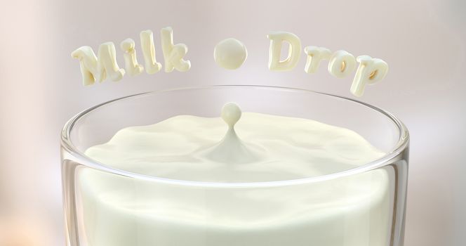 3d rendering of a drop of milk in a glass.
