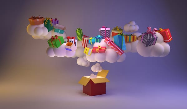 3d rendering of gift and clouds.

