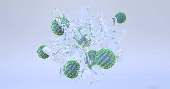 3d rendering of virus and water.