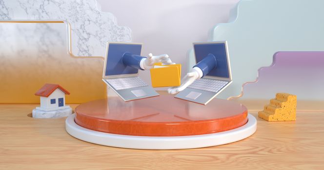 3d rendering of podium and laptop.