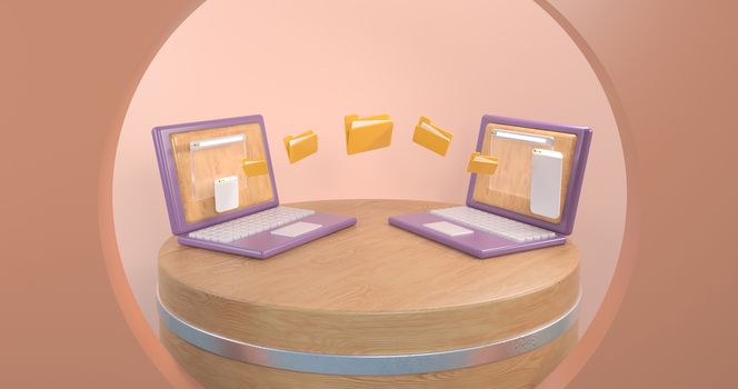 3d rendering of podium and laptop.
