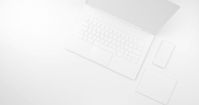 3d rendering of white laptop and smartphone.
