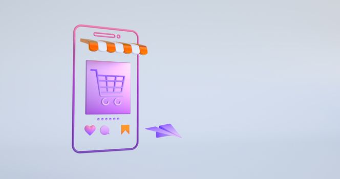 3d rendering of smartphone and shopping cart icon.
