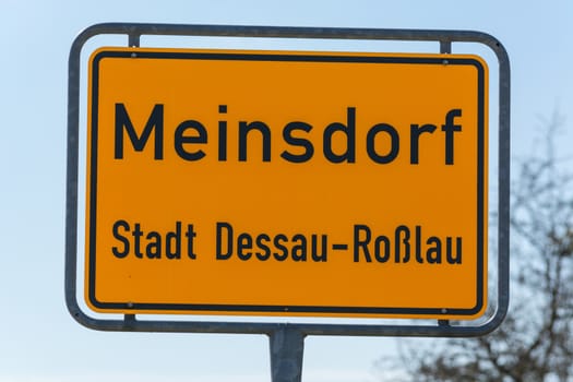 Town  Entrance sign of the village Meinsdorf, town Dessau Rosslau in Germany.